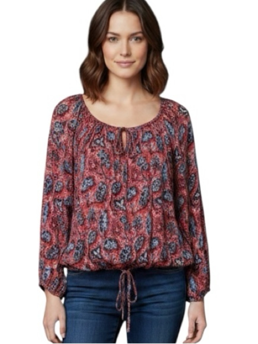 Denim & Supply Ralph Lauren XL Boho Paisley Peasant Top Tie Neck